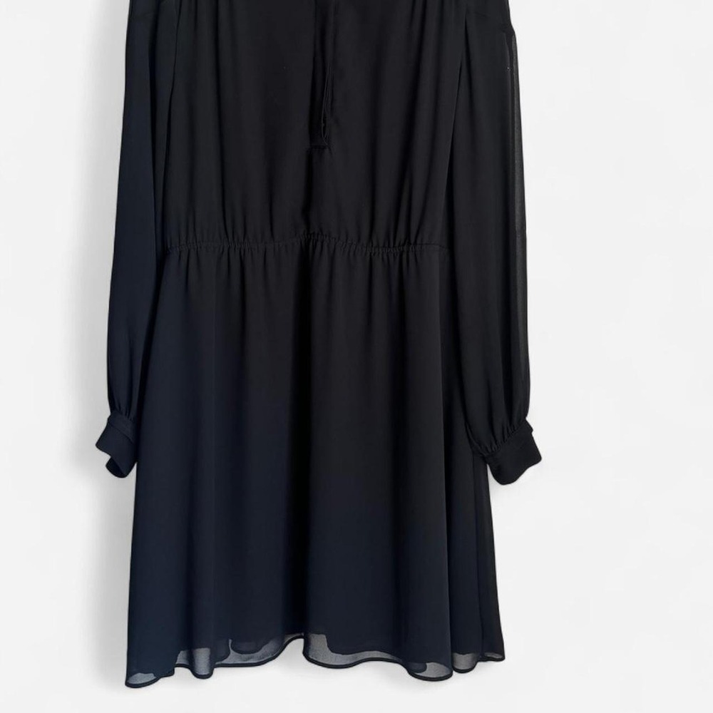 H&M Black Chiffon Long Sleeve Keyhole Blouson Mini Dress - Size XL
